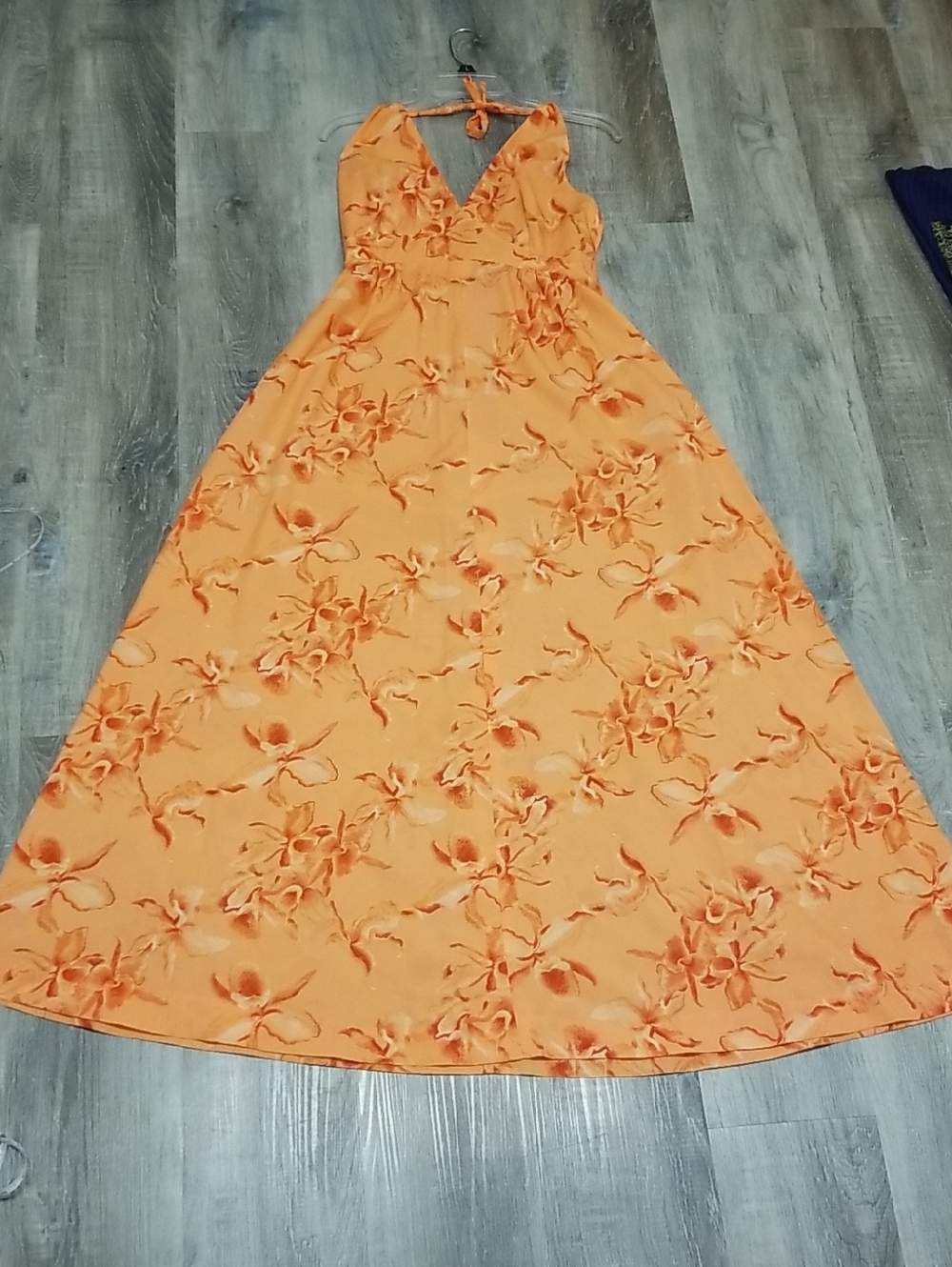 Vintage Orange Floral Halter Maxi Dress